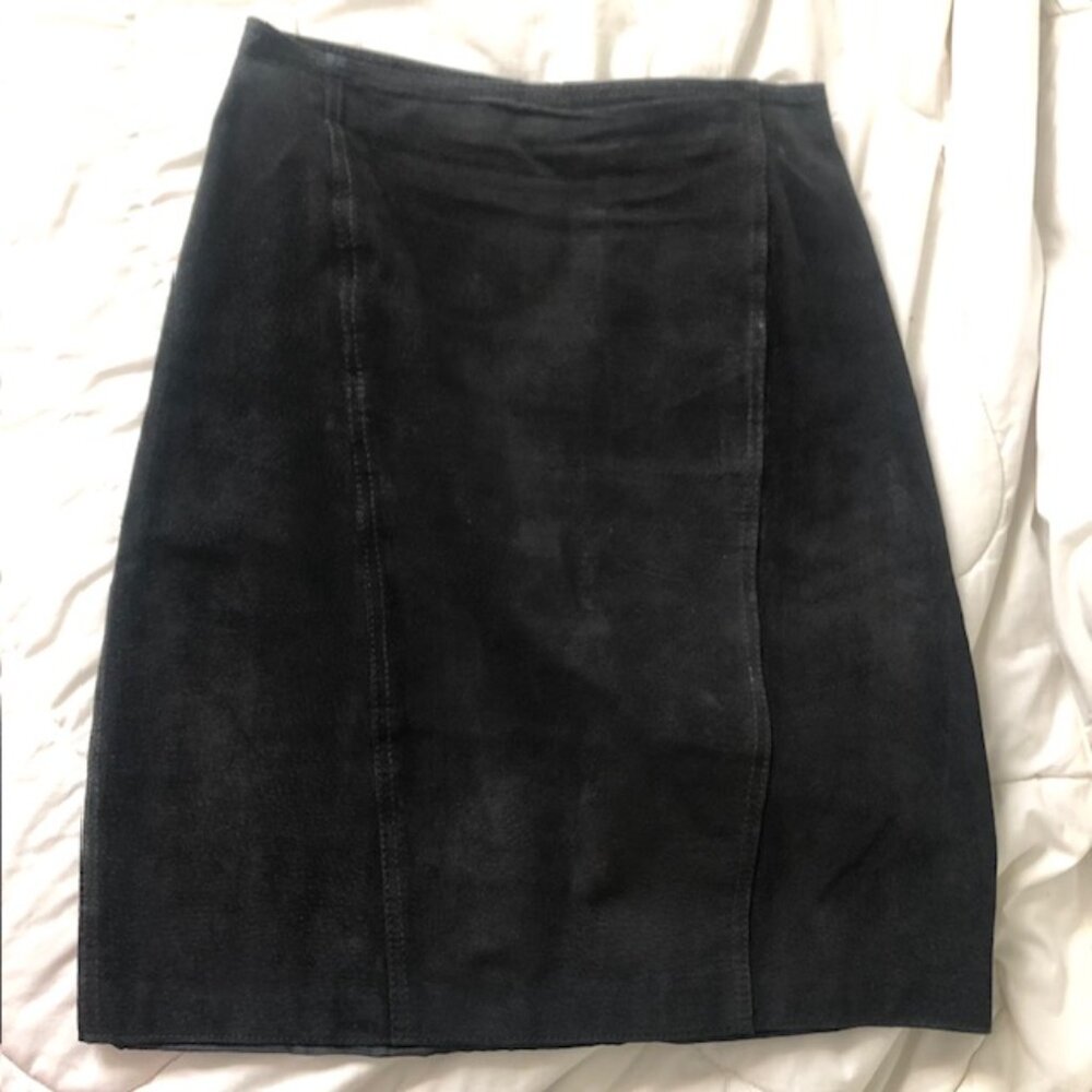 Vintage Black Leather Suede Skirt Knee Length size 7/8